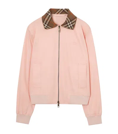 Burberry Cotton Gabardine Harrington Jacket In Pink