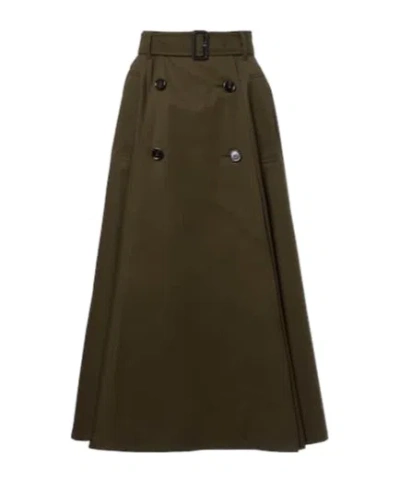 Burberry Women Juniper Green Gabardine Midi Trench Skirt In Brown