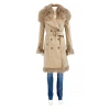 BURBERRY BURBERRY COTTON GABARDINE SHEARLING TRIM BELTED TRENCH COAT