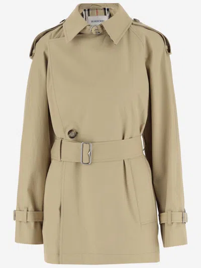 Burberry Cotton Gabardine Short Trench Coat In Beige