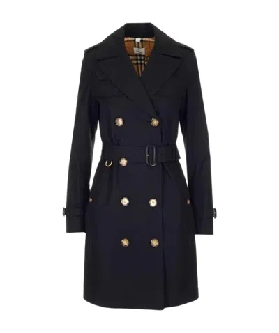 Burberry Cotton Gabardine Trench Coat In Black