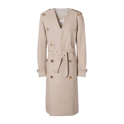 Burberry Cotton Gabardine V-neck Trench Coat In Soft Fawn In Gray