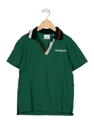 Pre-owned Burberry Kids' Cotton Green And Multicolor Patterned Short Sleeve Casual Polo Shirt With Front Button Closure