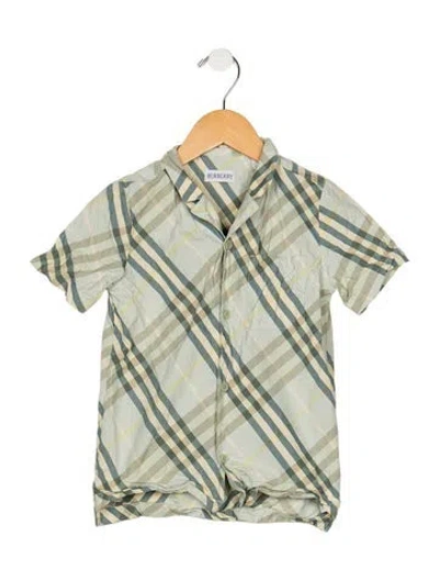 Pre-owned Burberry Babies' Cotton Green Short Sleeve Button Up Shirt
