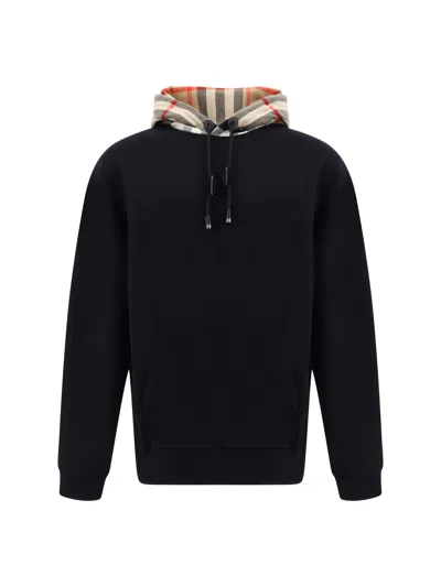 Burberry Black Sweatshirt With Vintage Check Printed Hood In Cotton