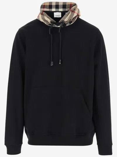 BURBERRY COTTON HOODIE WITH CHECK PATTERN