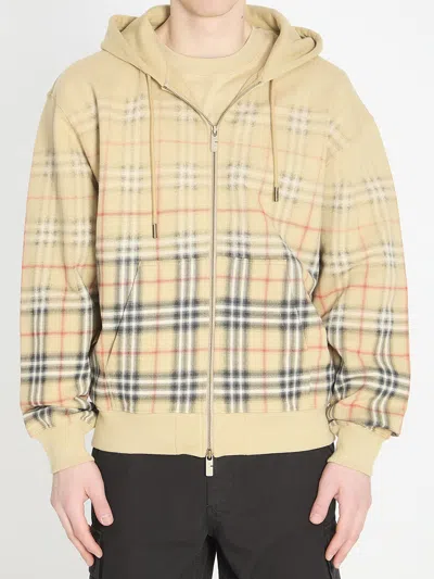 Burberry Cotton Hoodie With Faded Check In Nude