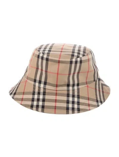 Pre-owned Burberry Cotton House Check Bucket Hat In Neutrals