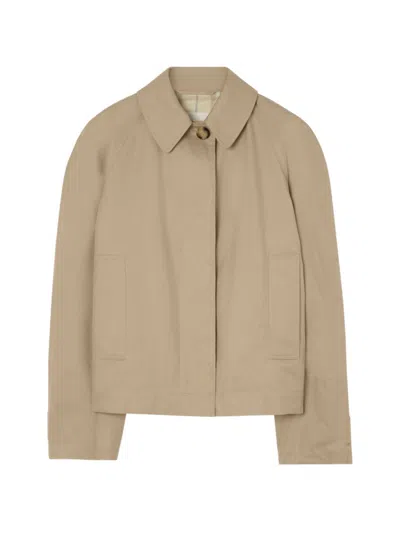 Burberry Cotton Car Coat Oversized Ruched Back In Neutral