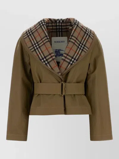 Burberry Cotton Jacket Belted Waist Buttoned Cuffs In Green