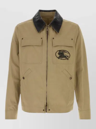 Burberry Cotton Jacket Contrast Collar Front Pockets In Multi
