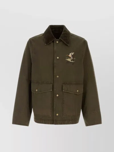 Burberry Cotton Jacket With Corduroy Collar In Juniper