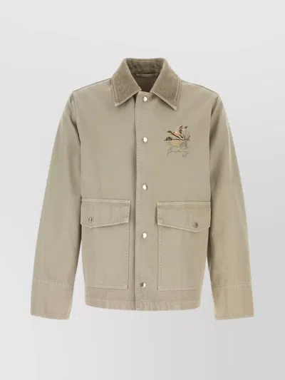 Burberry Cotton Jacket With Corduroy Collar And Embroidered Detail In Beige