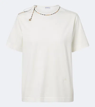 Burberry Chalk White Cotton T-shirt With Check Ties