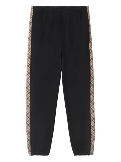 Burberry Black Jogging Trousers With Check Motif Detail