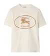 Burberry Men Beige Crewneck T-shirt With Maxi Logo On The Front In Cotton Man In Neutral