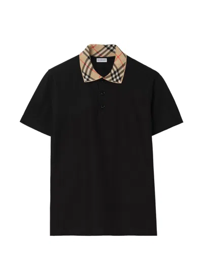 Burberry Cotton Knit With Check Detail In Size M In Black