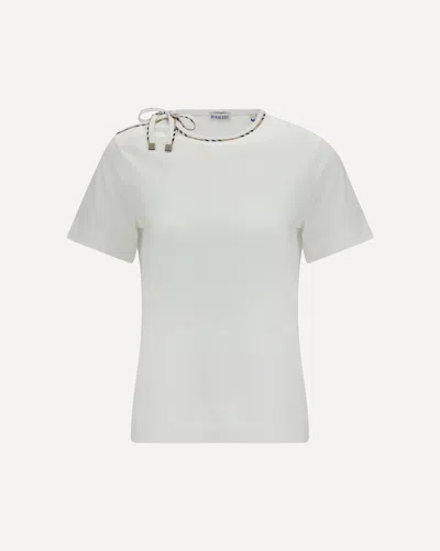 Burberry Check-trim Bow-detail T-shirt In White