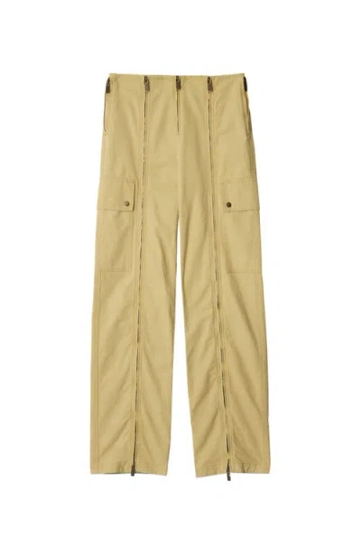 Burberry Cotton Linen Zip Trousers In Hay/artichoke