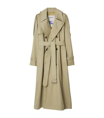 Burberry Cotton Long Castleford Trench Coat In Neutral