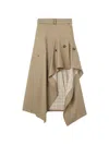 Burberry Heather Belted Asymmetric Cotton-gabardine Midi Skirt In Brown