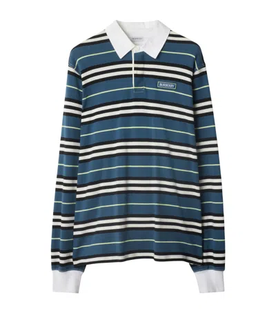 Burberry Long-sleeve Striped Cotton Polo Shirt In Blue