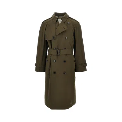 Burberry Cotton Long Trench Coat In Green