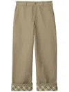 Burberry Beige Pants With Logo Embroidery On The Side And Turn-up Checked Hem In Cotton Man In Neutrals