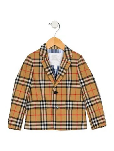 Pre-owned Burberry Babies' Cotton Neutral And Multicolor Patterned Blazer Jacket With Button Closure W/tags