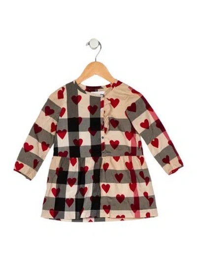 Pre-owned Burberry Babies' Cotton Neutral And Multicolor Patterned Long Sleeve Dress With Button Closure
