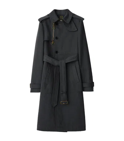 Burberry Long Trench Coat In Cotton And Nylon In Cinder