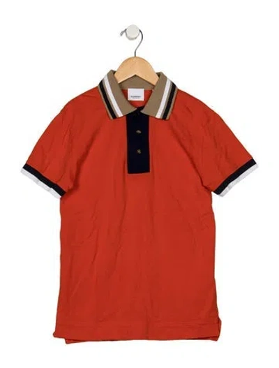 Pre-owned Burberry Kids' Cotton Orange And Multicolor Patterned Short Sleeve Polo Shirt With Front Button Closure