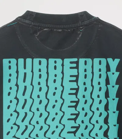 Burberry Cotton Overdyed Warped Logo T-shirt In Blue