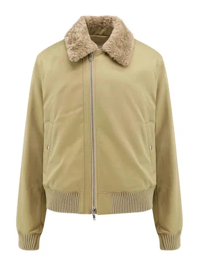 Burberry Bomber-style Coat With Plush Collar In Green