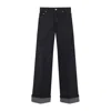 Burberry Straight Leg Rolled Cuff Denim Trousers In Black