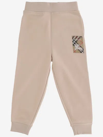 Burberry Kids' Cotton Pants With Check Application In Beige