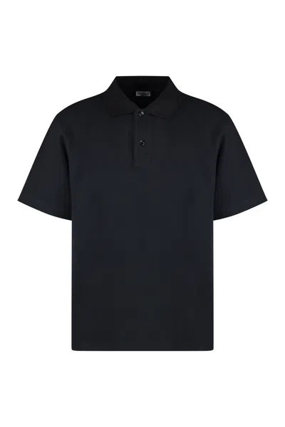Burberry Fw23 Black Cotton-piqué Polo Shirt For Men