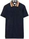 Burberry Men Check Collar Cotton Polo Shirt In Blue