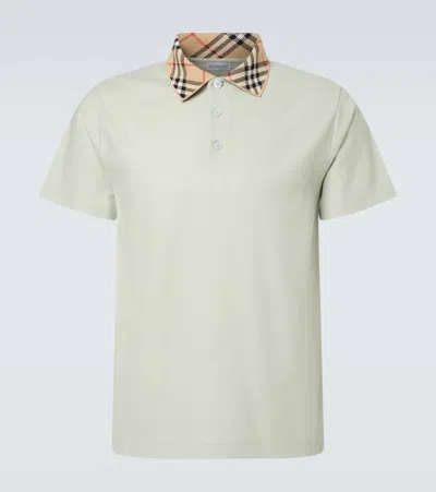 Burberry Cotton Polo Shirt With Check Collar In Neutral