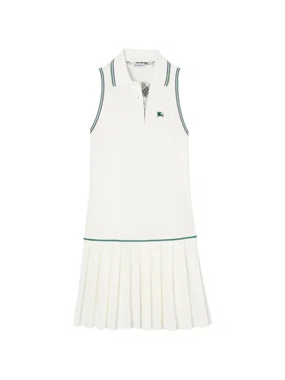Burberry Polo Dress Sleeveless Pleated Skirt Contrast Trim In White