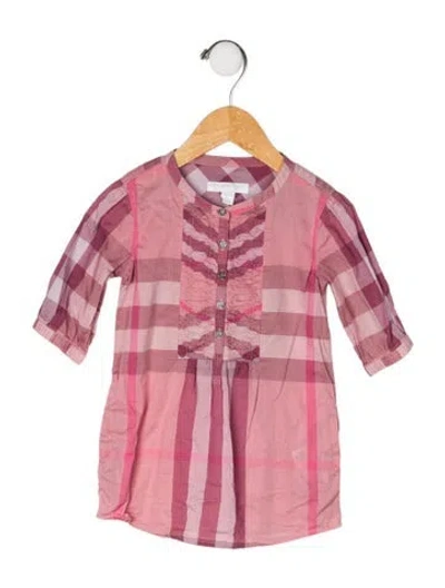 Pre-owned Burberry Babies' Cotton Plaid Dress In Pink