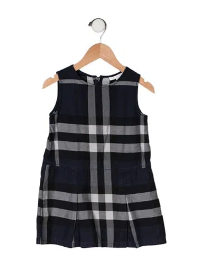Pre-owned Burberry Babies' Cotton Plaid Sleeveless Dress In Blue