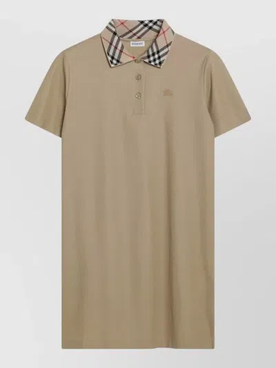 Burberry Cotton Polo Dress Short Sleeves Design In Brown