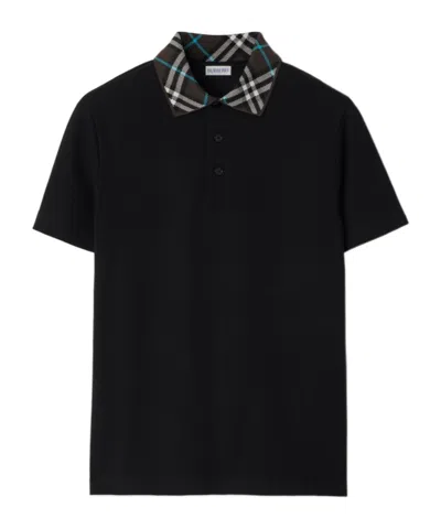 Burberry Black Polo Shirt With Check Collar