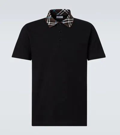 Burberry Black Polo Shirt With Check Collar