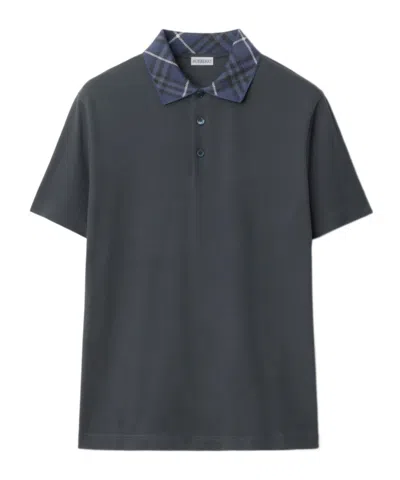 Burberry Black Polo Shirt With Check Collar