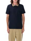 Burberry Men Check Collar Cotton Polo Shirt In Blue