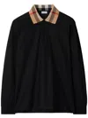 Burberry Cody Beige Polo Shirt With Long Sleeves And Check Motiv On The Collar In Cotton Man In Black
