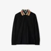 Burberry Cody Beige Polo Shirt With Long Sleeves And Check Motiv On The Collar In Cotton Man In Black