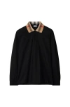 Burberry Cody Beige Polo Shirt With Long Sleeves And Check Motiv On The Collar In Cotton Man In Black